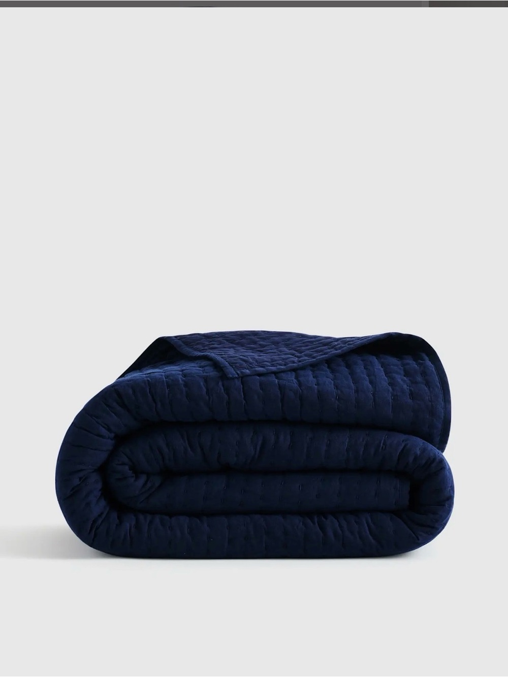 Quince Navy European Linen Cotton Stitch Quilt, King/Cal King, Navy